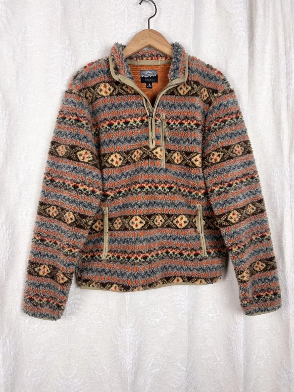 J. Crew Nordic Fair Isle Sherpa Fleece Half-zip Pullover men's S women's M/L